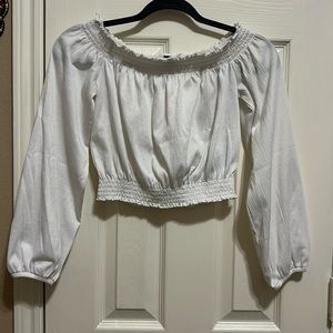 Divided by H&M Size S White Crop Top Off the Shoulder Long Sleeve Blouse